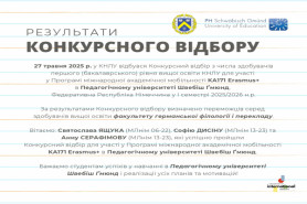 РЕЗУЛЬТАТИ Конкурсного відбору для участі у Програмі міжнародної академічної мобільності Erasmus+ 