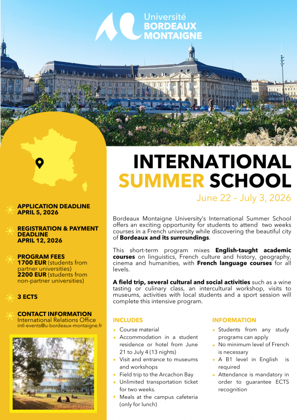 Початок прийому заявок до Bordeaux Montaigne University&rsquo;s International Summer School